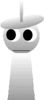 a white cartoon character with black eyes and a white hat