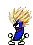 a pixel art drawing of a cartoon character with arms and legs and a bunch of hair .
