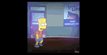 bart simpson standing in front of a sign that says sink