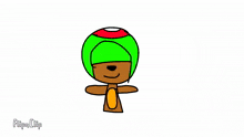 a cartoon drawing of a bear wearing a green hat and a red eye .