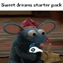 a picture of a stuffed animal with the words sweet dreams starter pack on the bottom