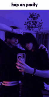 a couple of people taking a selfie with the caption hop on pacify