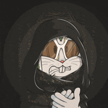 a cartoon of bugs bunny wearing a black hooded cloak