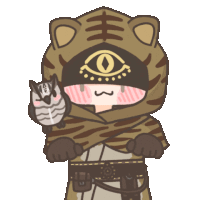 a cartoon drawing of a person in a tiger costume holding a small bird