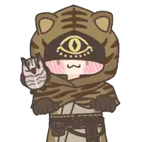a cartoon drawing of a person in a tiger costume holding a small bird