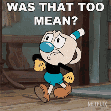 Was That Too Mean Mugman GIF - Was That Too Mean Mugman The Cuphead Show GIFs