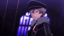 a cartoon character has a choker around his neck and is wearing a hat