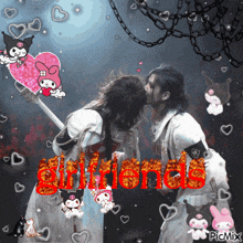 a picture of a couple kissing with the word girlfriends in red