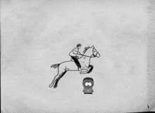 a black and white drawing of a man riding a horse with the number 17 on the bottom