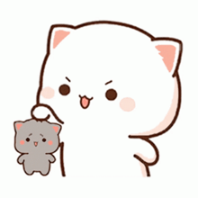 a cartoon cat is holding a small stuffed animal in its paws .