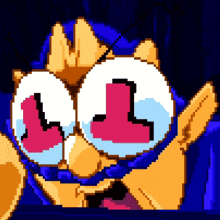 a pixel art drawing of a cat with a surprised look on its face