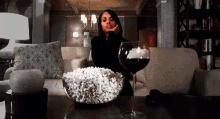wine popcorn night alone lonely