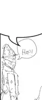 a black and white drawing of a man with a speech bubble that says hop