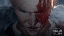 a poster for predator killer of killers shows a bloody face