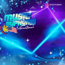 a poster for music euphoria international has a blue background