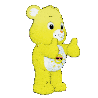 a yellow care bear is giving a thumbs up sign