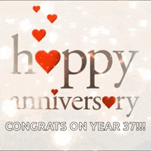 a happy anniversary greeting card with hearts and the words congrats on year 37