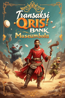 a poster for transaksi oris bank museum bola shows a man in a red robe