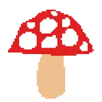 a pixel art drawing of a mushroom with a red hat and white spots