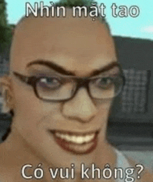 a bald man wearing glasses is smiling with a caption in a video game .