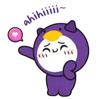 a penguin with a speech bubble that says ' ahihiiii ' on it