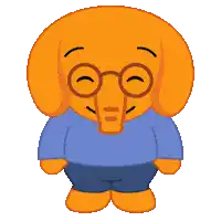 a cartoon elephant wearing glasses and a blue sweater
