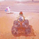 a toad is riding on the back of a giant crab .