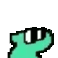 a pixel art drawing of a green and black object with white eyes .