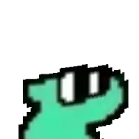 a pixel art drawing of a green and black object with white eyes .