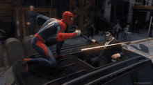 a man in a suit is sitting in the back of a car while a spiderman is flying over him .