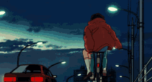 90s anime aesthetic road driving bike