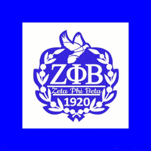 a blue and white logo for the zeta phi beta