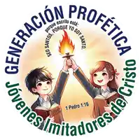 a logo for generation profetica jovenes imitadores de cristo shows a boy and a girl holding books