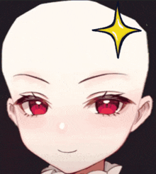 a bald anime character with red eyes and a yellow star on her forehead