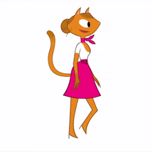 a cartoon cat is wearing a pink skirt and a white top
