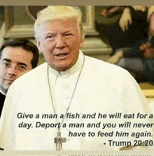 a picture of a man in a white robe with a quote from trump
