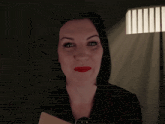 a woman in a dark room with the words " how long have you been possessed " above her