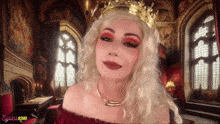 a woman is wearing a crown and a red dress with epilea asmr written on the bottom right corner