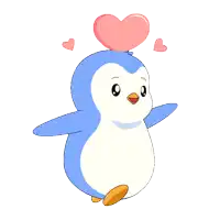 a penguin with a heart on its head and hearts around it