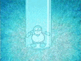 a drawing of a cartoon character in a blue tube .