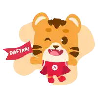 a cartoon of a tiger holding a red flag that says daftar