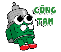 a green cartoon character with big eyes and the words cùng tam