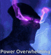 a purple lightning bolt is coming out of a person 's head .