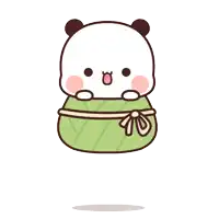 a cartoon of a panda holding a green bag