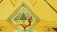 a cartoon character is dancing in front of a sign that says ' interstellar '