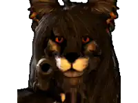 a close up of a lion 's face with red eyes