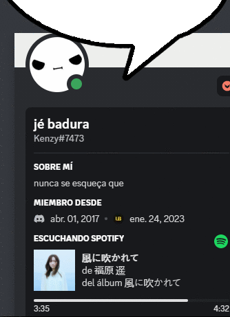 a screenshot of a person 's profile with a speech bubble that says je badura