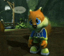 a cartoon squirrel says hello in a video game