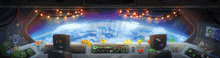 a cartoon illustration of a cockpit of a space ship looking out at the earth