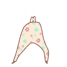 a drawing of a rabbit with a speech bubble and flowers on its body .